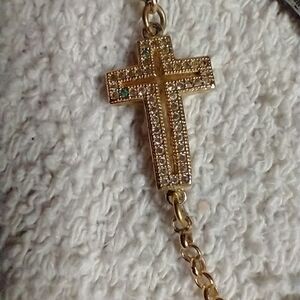 Goldtone crystal cross necklace christian catholic religious